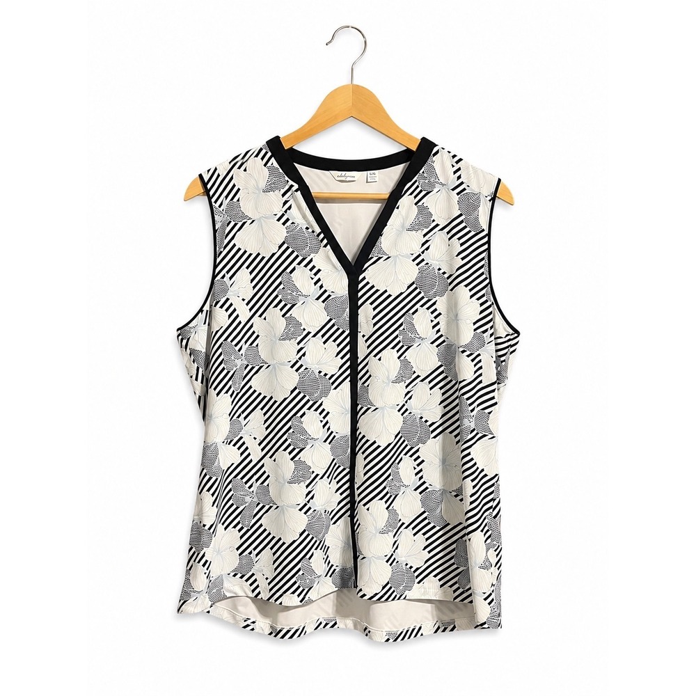 Lady Hagen Floral Striped Sleeveless Golf Top XXL Black White Performance